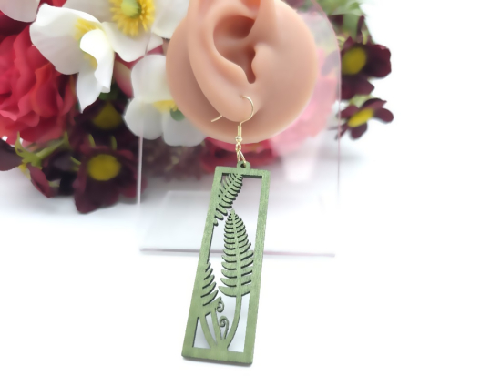 Preview: Blatt Holz Ohrringe Wood Rechteck